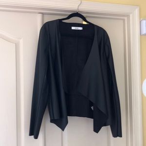 JUSTFAB faux leather drape front jacket